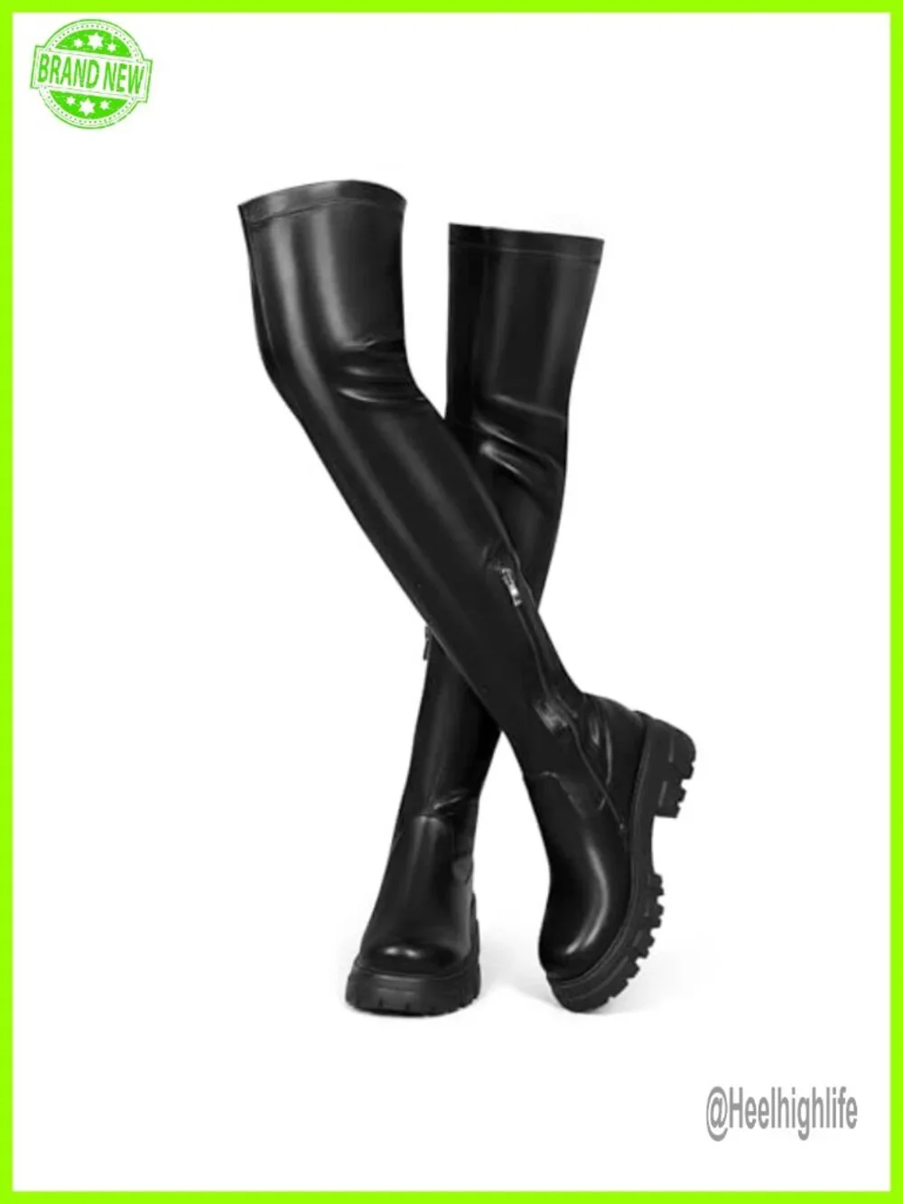 Over the Knee Stretch Boots Platform Block Heel Side Zip